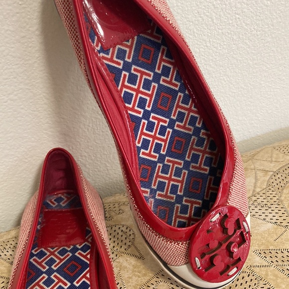 TORY BURCH Marine Chic Flats Red Navy Blue White Slip-on Shoes 7 1/2 Women’s 7.5 - Picture 6 of 9